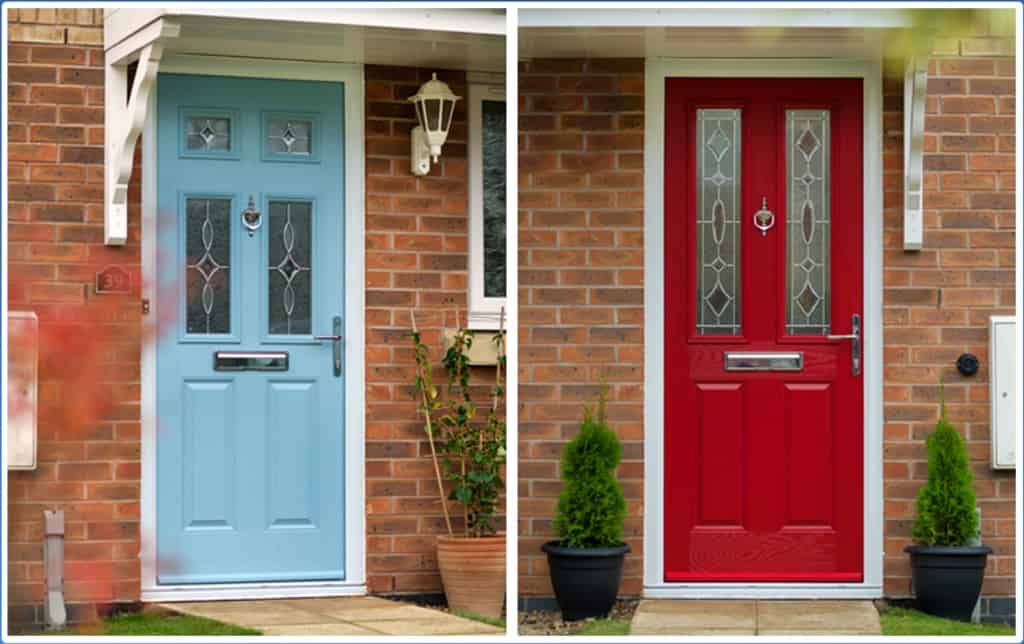 Blue and red wooden doors